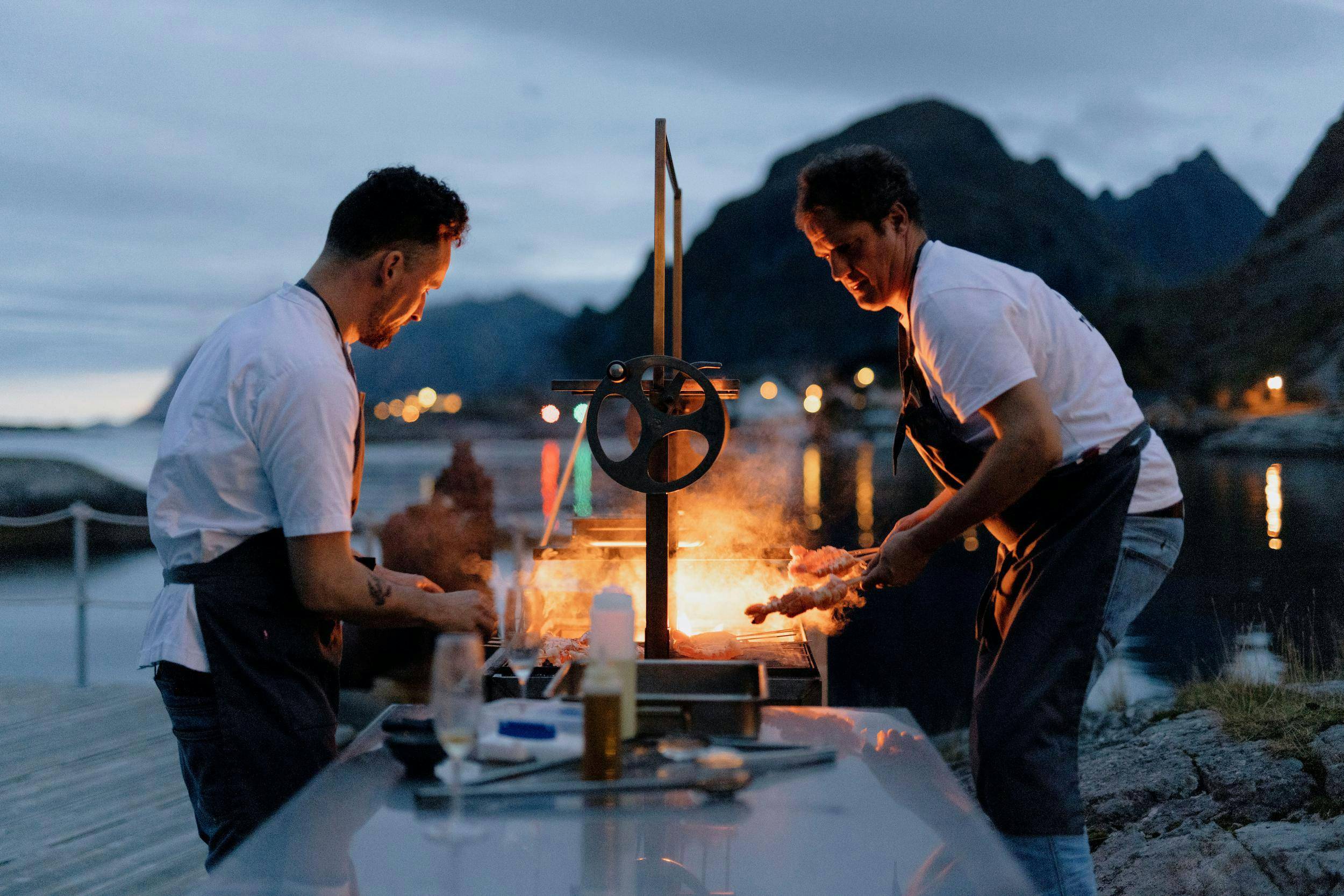 Chefs cooking dinner in Northern Norway