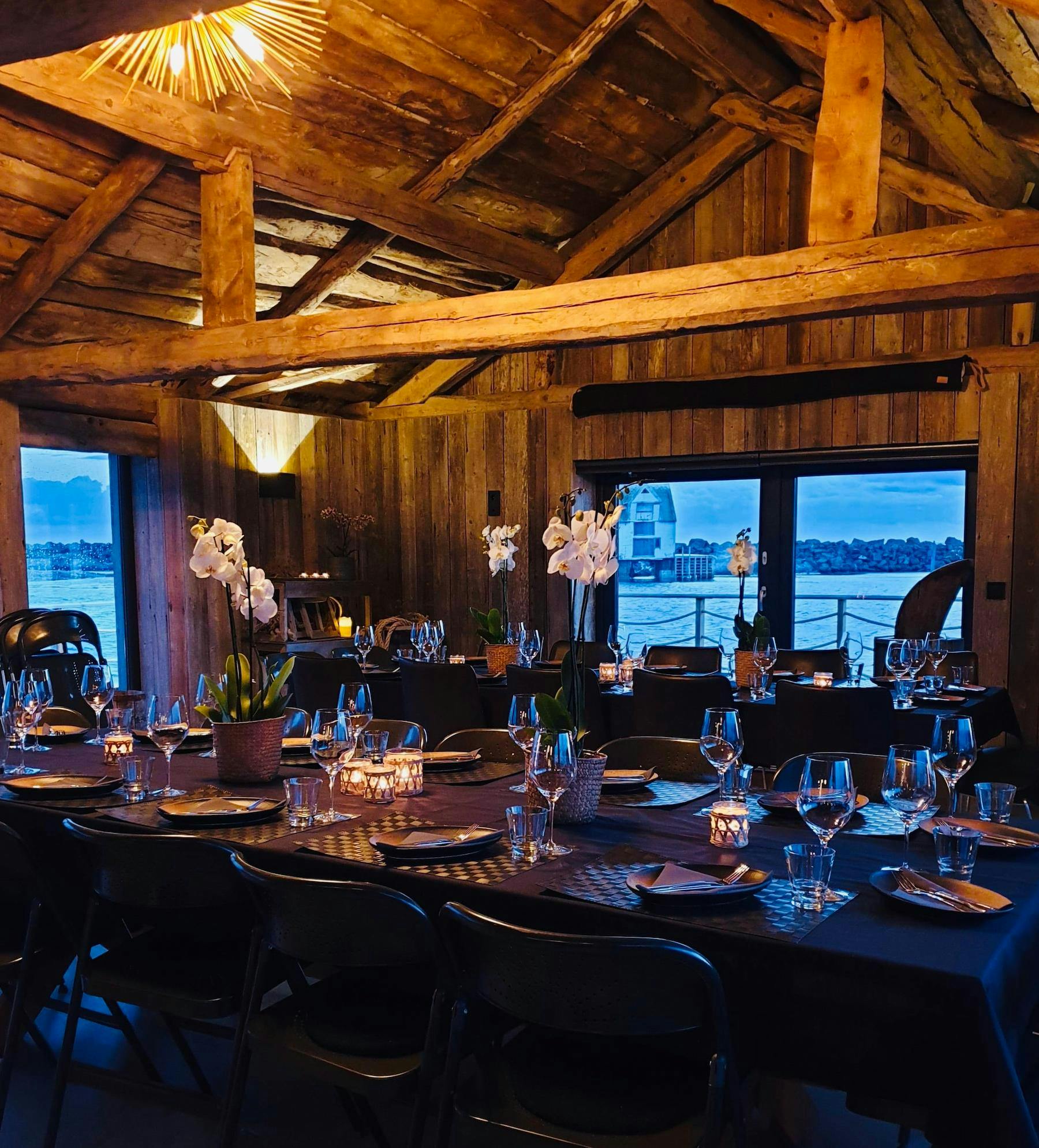 Dinner in old boathouse in Norway
