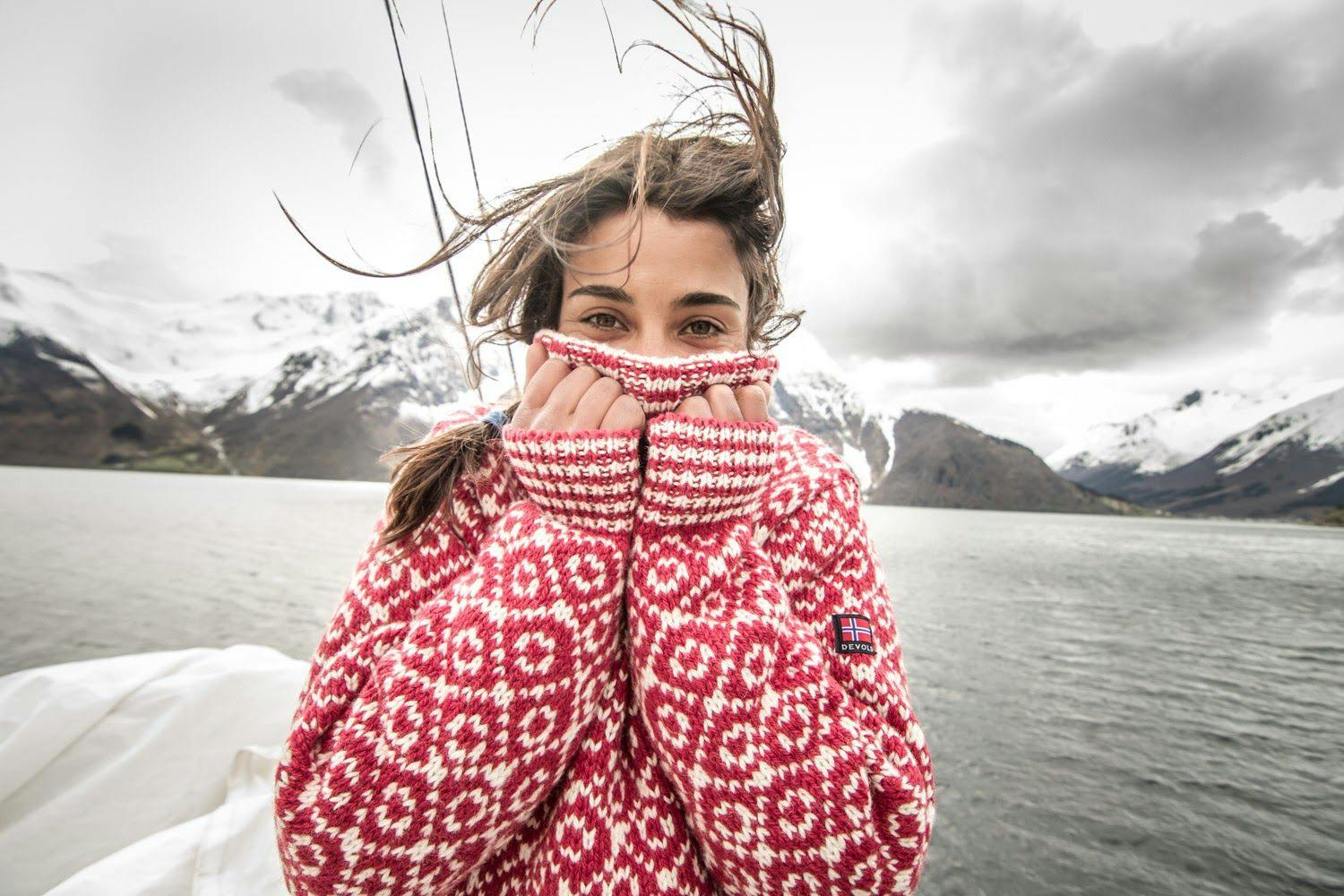 Woman in norwegian knitted wool sweater