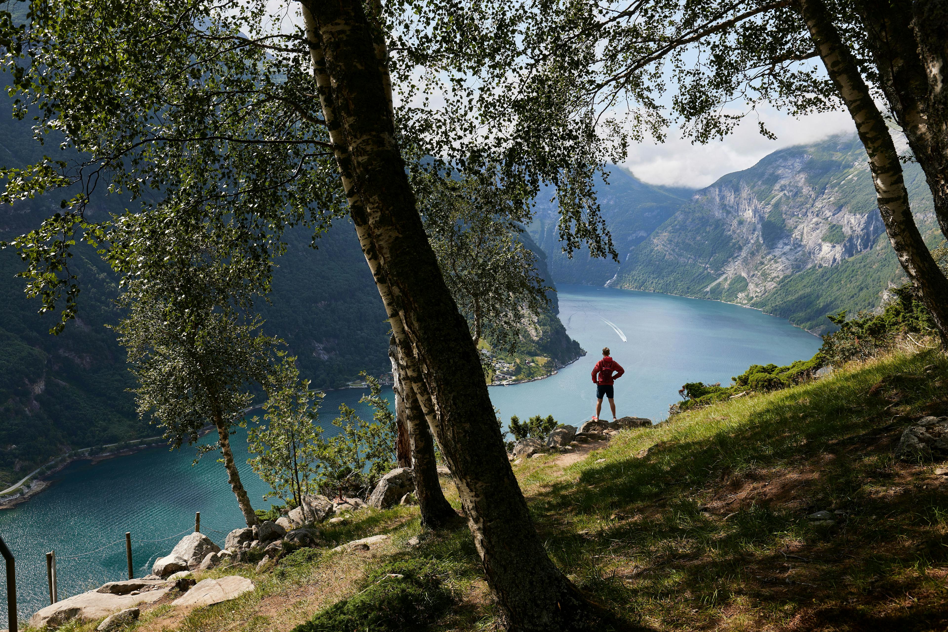 Man overlooking Geirangerfjorden